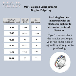 Cubic zirconia ring for fidgeting Australian ring size chart