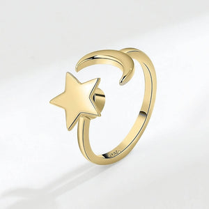 Moon and star ring gold on white background