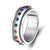 Band fidget ring with multi colored cubic zirconia on white background