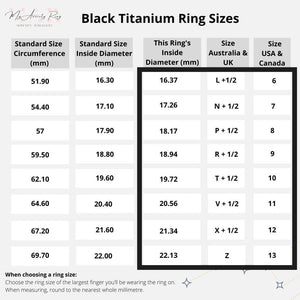 Black titanium ring size chart Australia