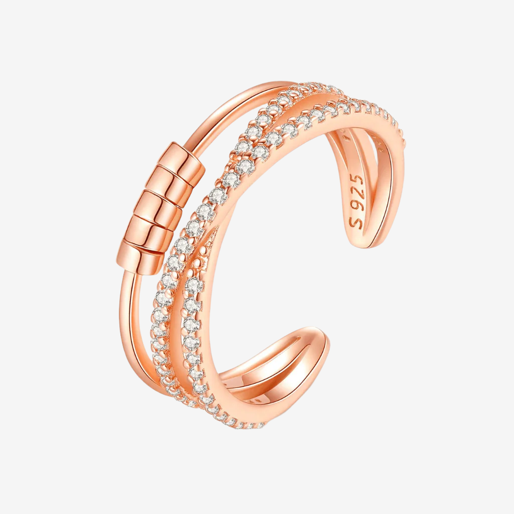 Cubic Zirconia Cross Over Fidget Ring rose gold on white background