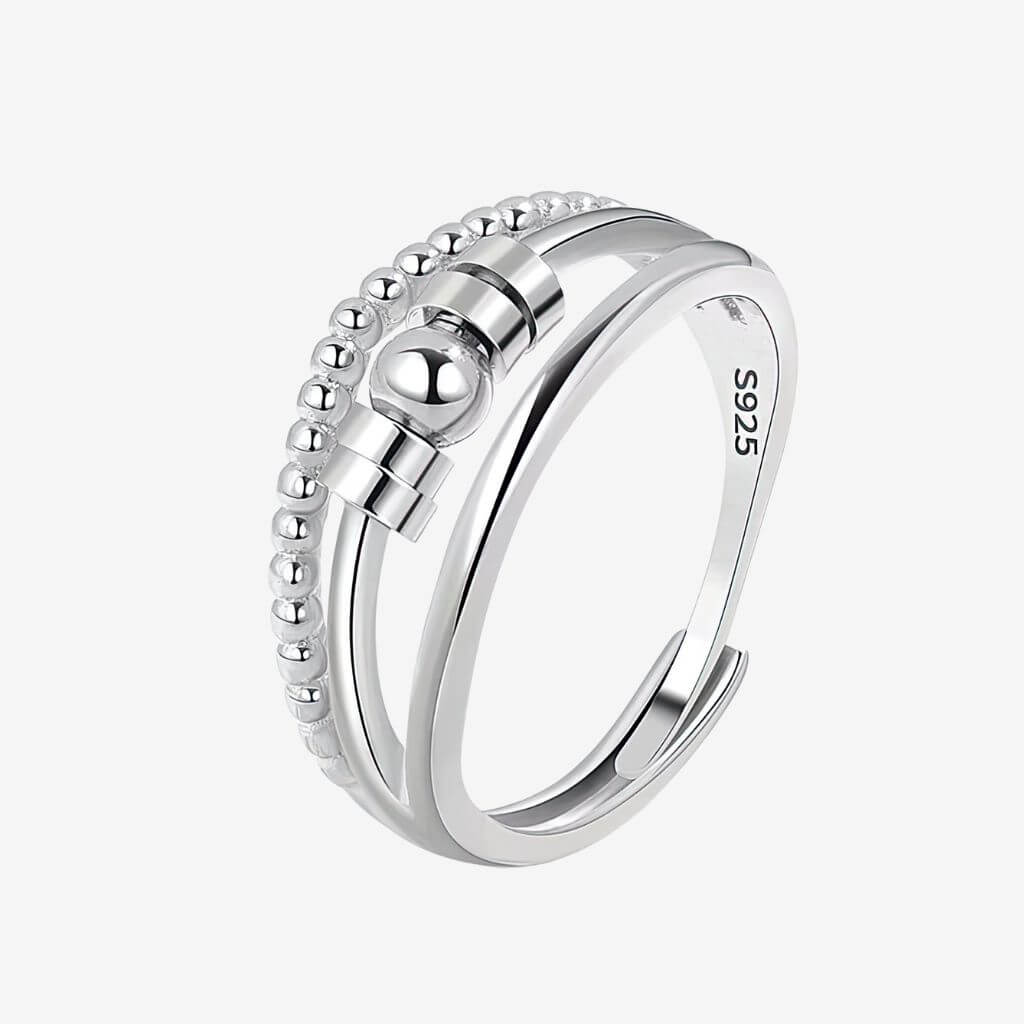 Fidget ring for anxiety silver on a white background