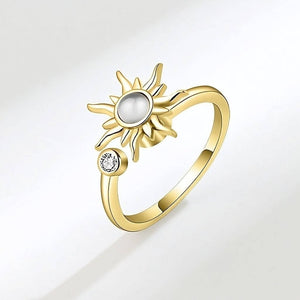 Gold sun ring adjustable on white background
