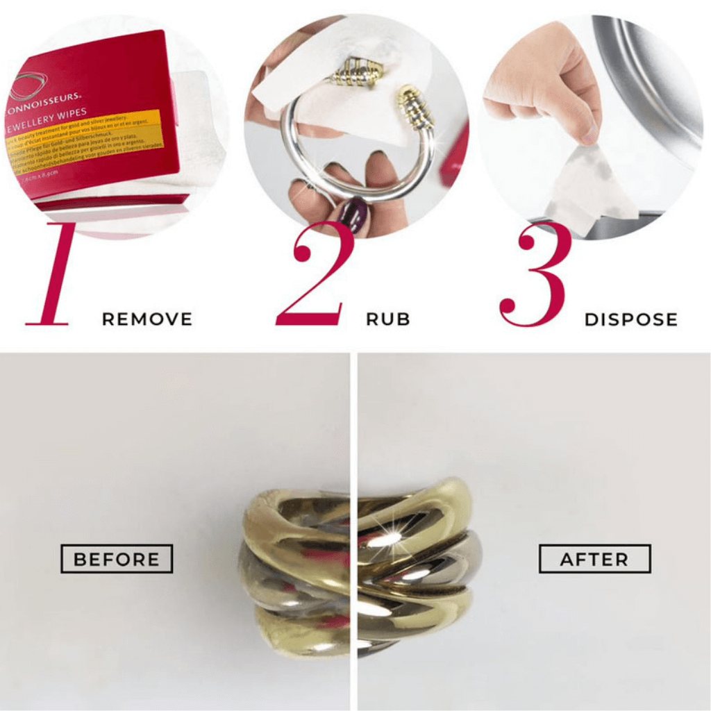 Jewellery Cleaning Wipes by Connoisseurs collage of five photos