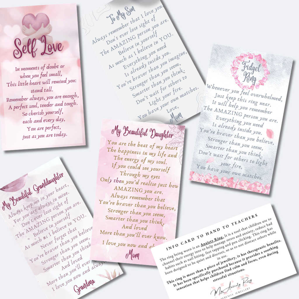 Set of motivational cards with messages of love and encouragement on a white background