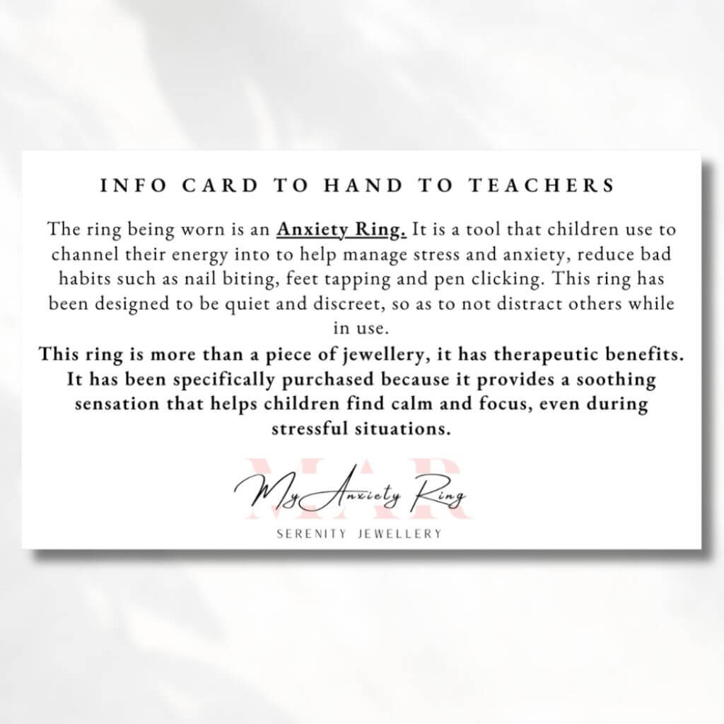 My anxiety ring information card to teachers