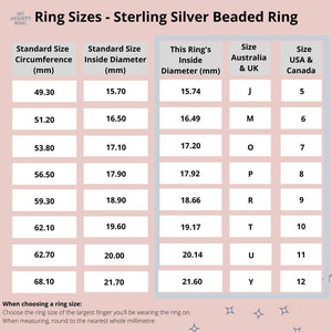 Ring size chart for beaded anxiety ring Australia USA Canada UK