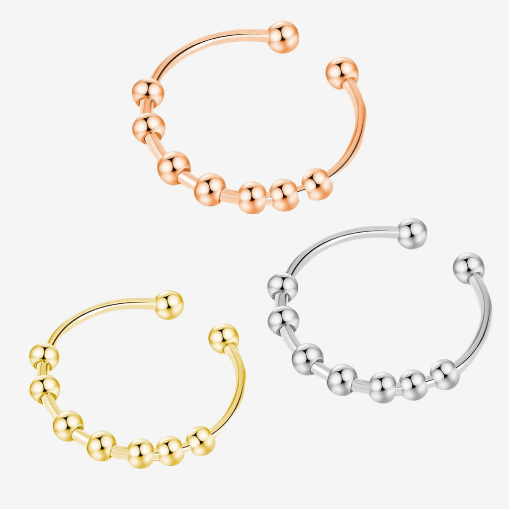 Silver, rose gold and gold rings with beads adjustable