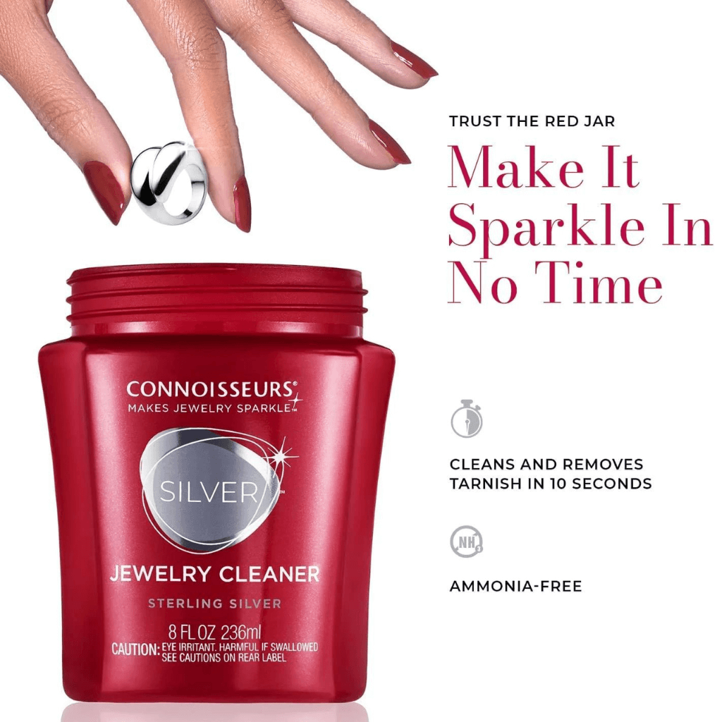 Silver jewellery cleaner by Connoisseurs info graphic with product features
