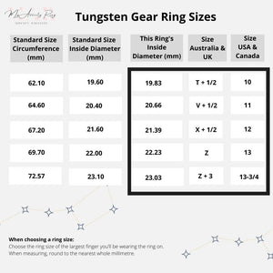 Silver tungsten gear ring size chart Australia