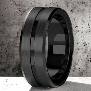 Titanium ring man black on grey stone background