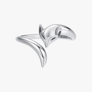 Fox anxiety ring adjustable sterling silver open ring with fox head and curved tail