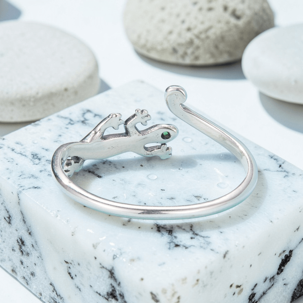 Adjustable gecko anxiety ring 925 sterling silver open ring design