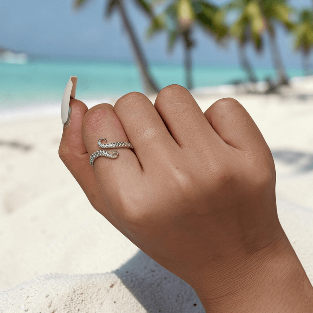 octopus anxiety ring sterling silver ocean themed ring with textured tentacles and raised suckers adjustable size