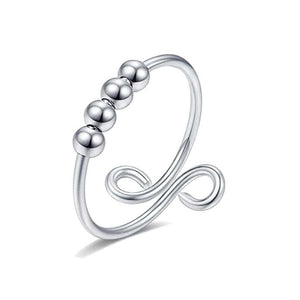 Adjustable ring with beads sterling silver on white background