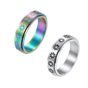 Flower rings silver and rainbow on white background