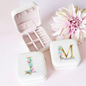 Monogram jewellery boxes pink and white on pink background