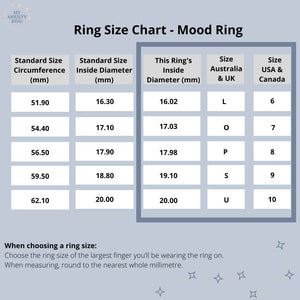 Mood rings for kids size chart