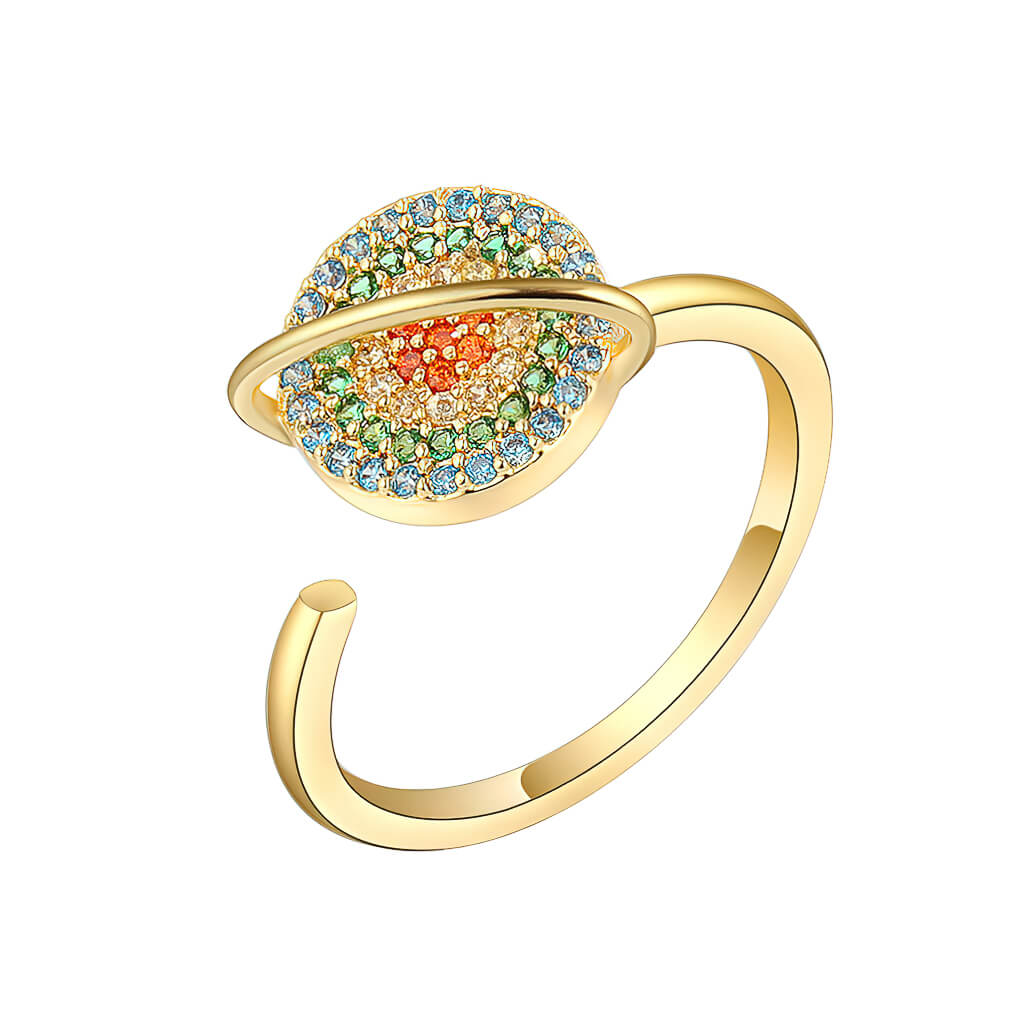 Planet ring that spins in gold on white background