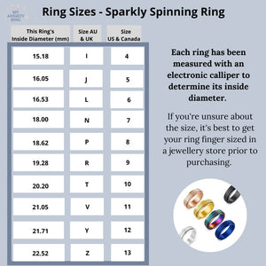Ring sizes Australia chart for stainless steel sparkly fidget rings