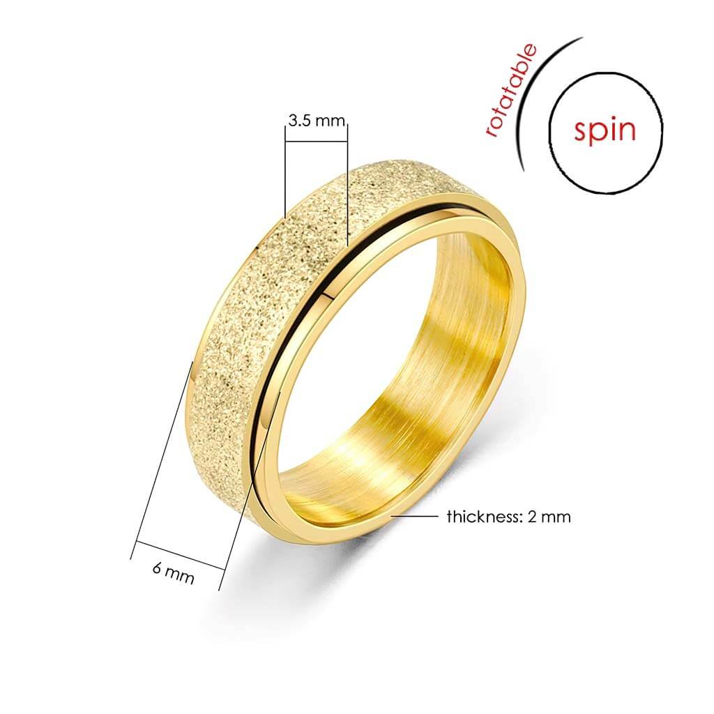 Sparkly stainless steel spinning ring gold product dimensions