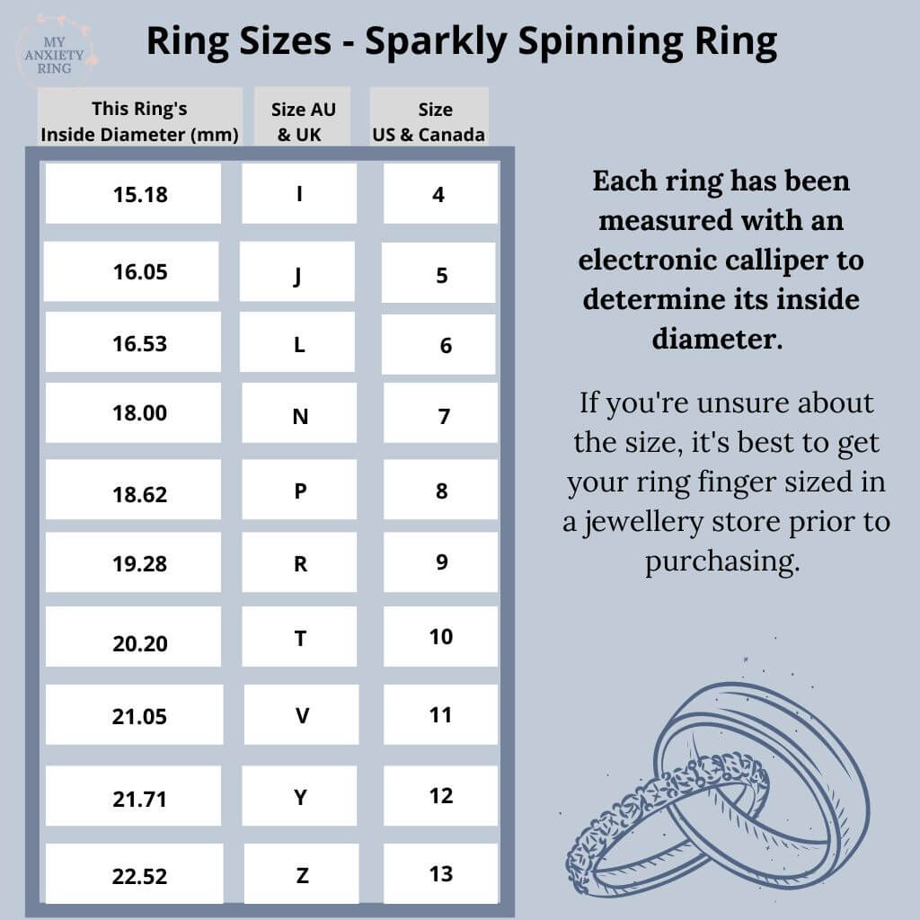 Sparkly worry rings size chart