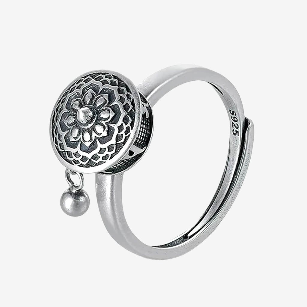 Sterling silver Buddhist Tibetan prayer wheel spinning ring