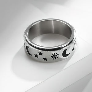 Sun, moon and stars anti stress ring on a white display