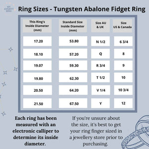 Tungsten abalone fidget ring size chart
